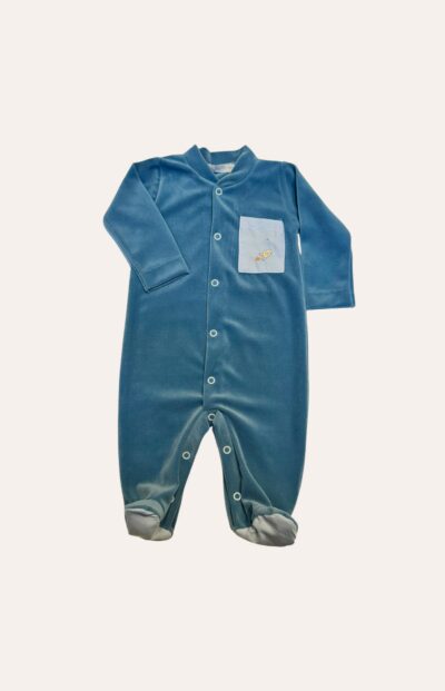 Macacão Plush Bolso Bordado Azul Jeans