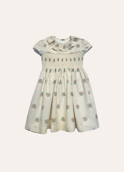 Vestido Laura Gola Babado Floral Bege