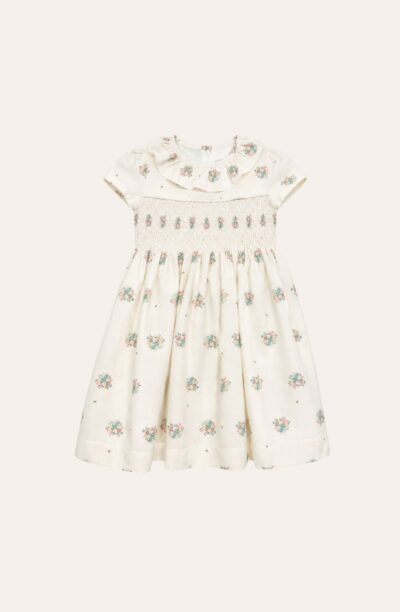 Vestido Laura Gola Babado Floral Bege