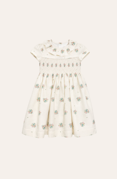 Vestido Laura Gola Babado Floral Bege