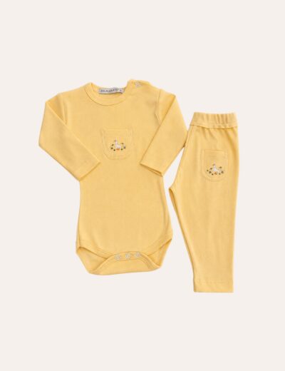 Conjunto Body Manga Longa Patinhos Amarelo