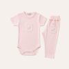 Conjunto Body Manga Curta Patas Rosa