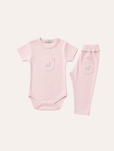 Conjunto Body Manga Curta Patas Rosa