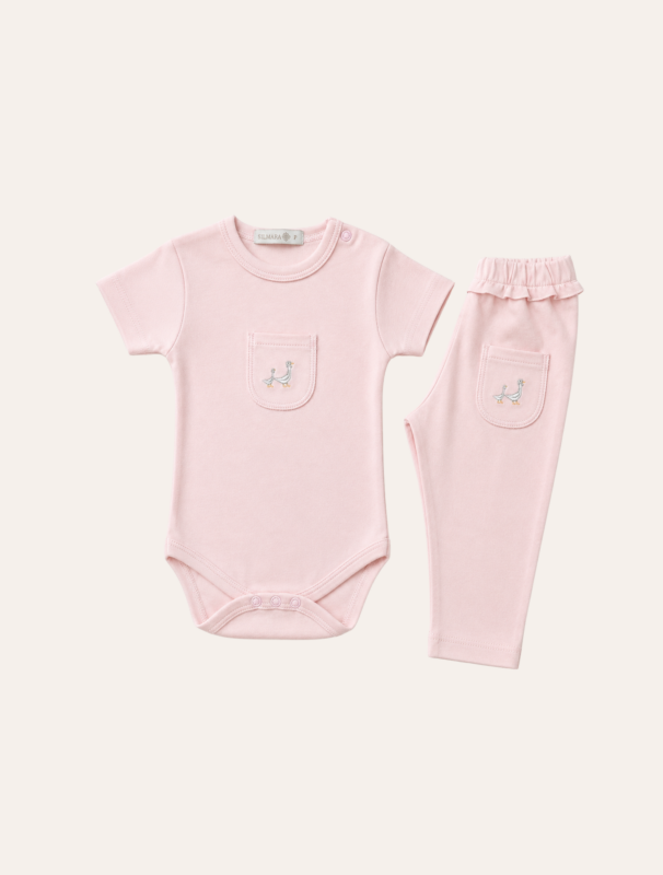 Conjunto Body Manga Curta Patas Rosa