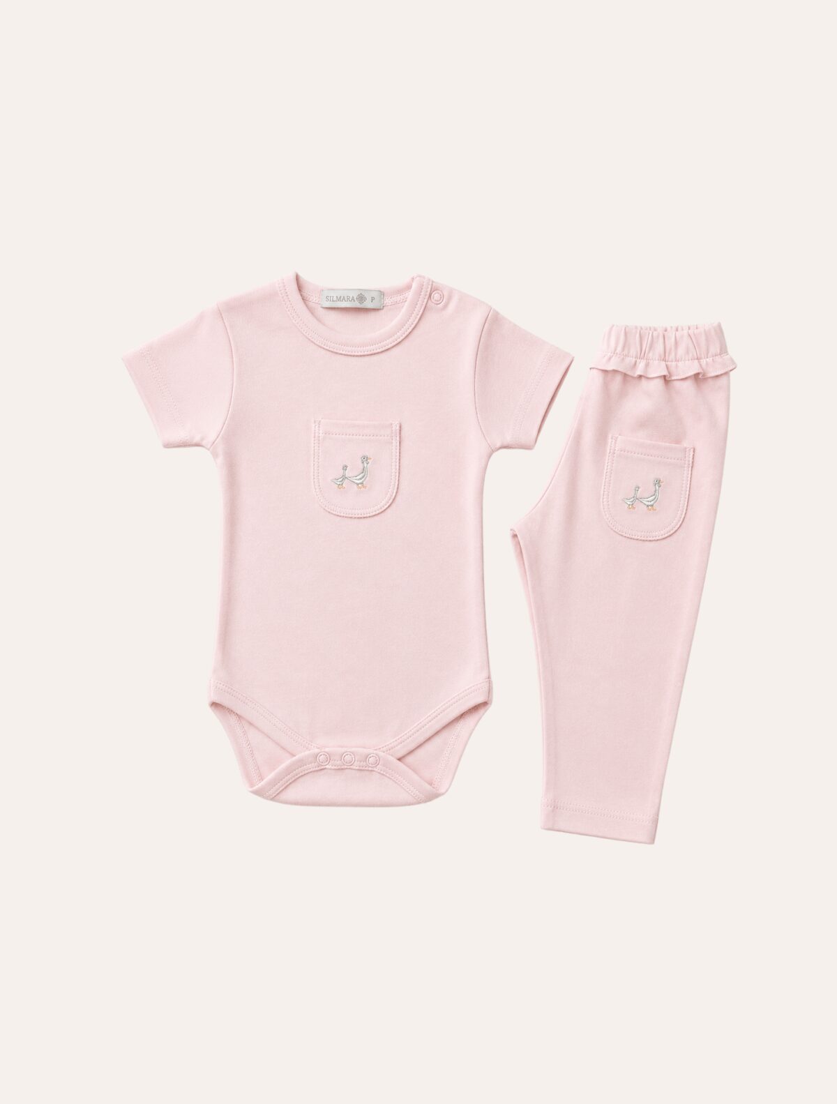 Conjunto Body Manga Curta Patas Rosa