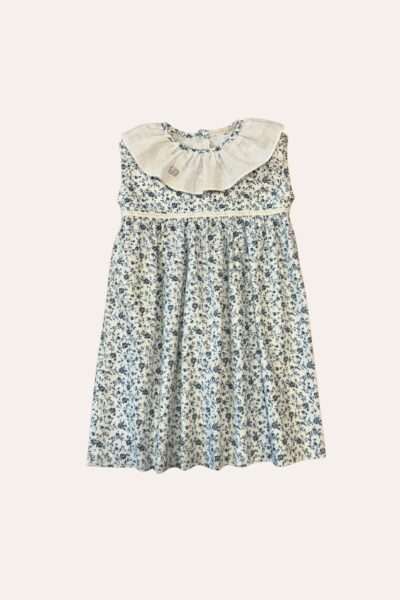 Vestido Ponto Palito Flores Azul