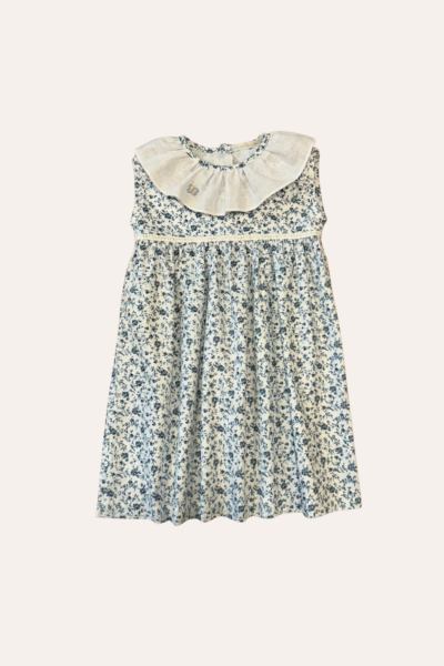 Vestido Ponto Palito Flores Azul