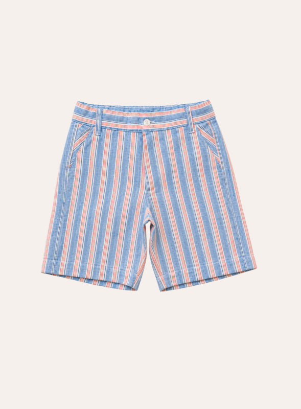Bermuda bolso faca lapela bumbum azul c/ laranja