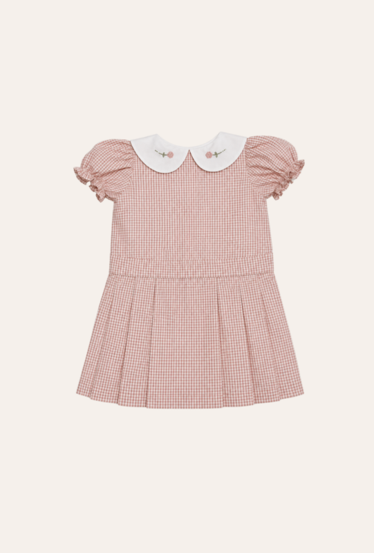 Vestido Xadrez Saia Pregas Rosa