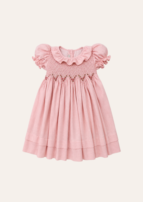 Vestido Smok Pétalas Rosa