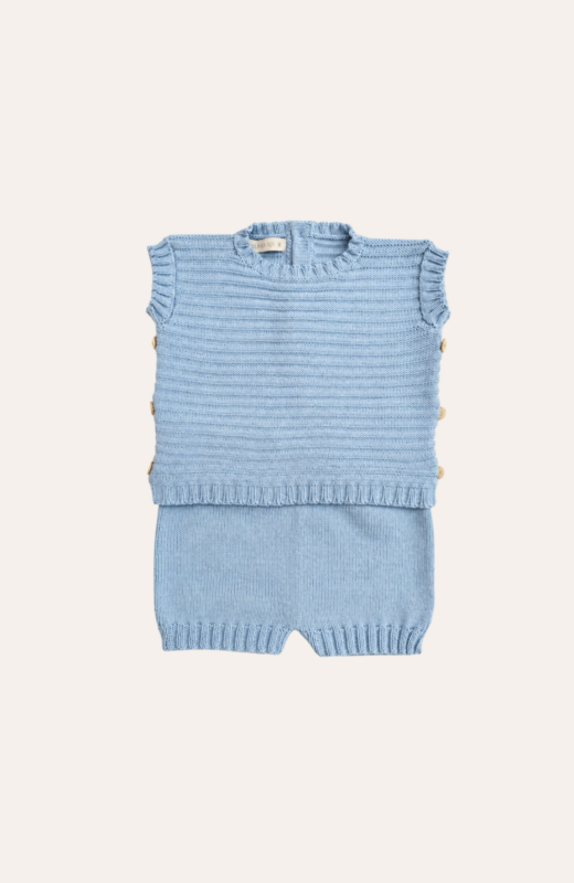 Conjunto Curto Canelado Azul