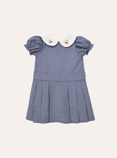 Vestido Xadrez Saia Pregas Azul