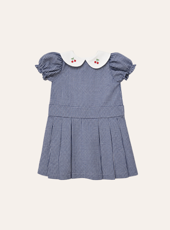 Vestido Xadrez Saia Pregas Azul