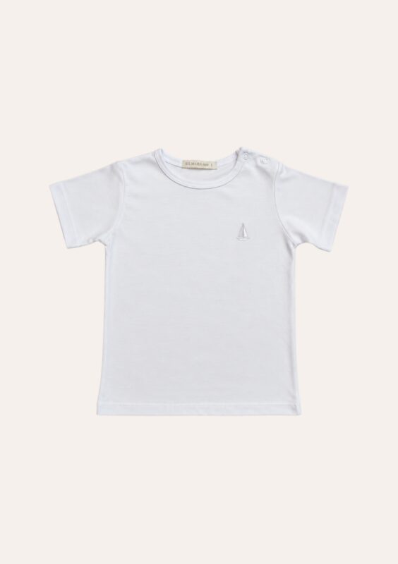 Camiseta Bordado Barco Branco