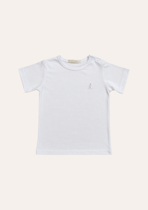 Camiseta Bordado Barco Branco