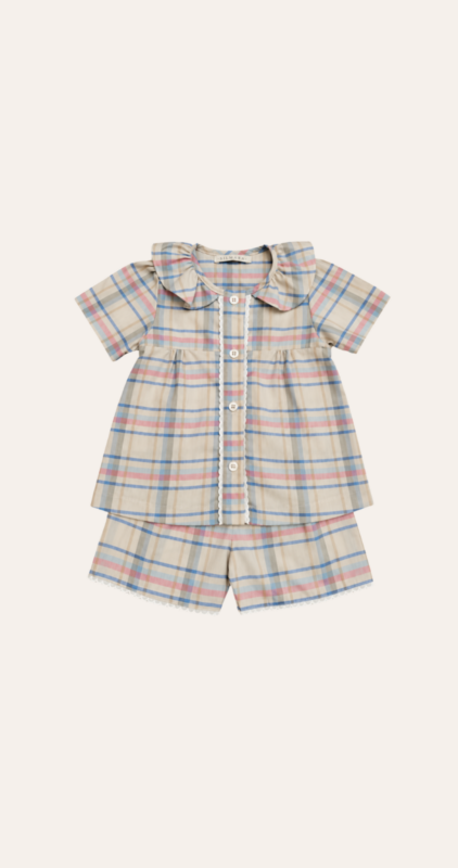 Pijama Curto Xadrez Rosa
