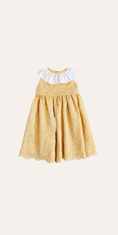 Vestido Gola Babado Amarelo